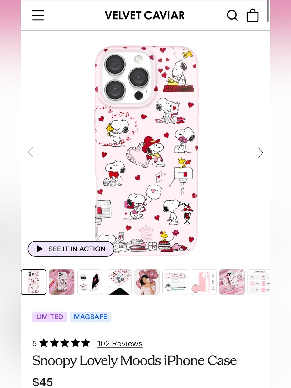 Velvet Caviar Snoopy Lovely Moods iPhone 16 Pro Max Case & MagSafe Ring